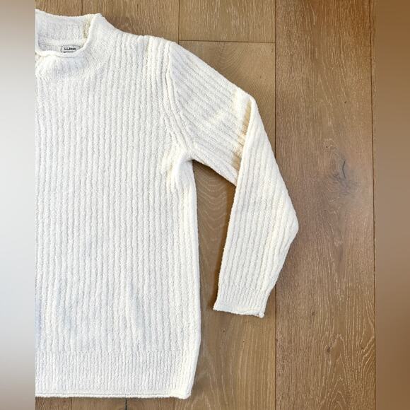 LL Bean womens ribbed mock neck pull over ivory sweater medium regular 35% wool - Picture 6 of 8